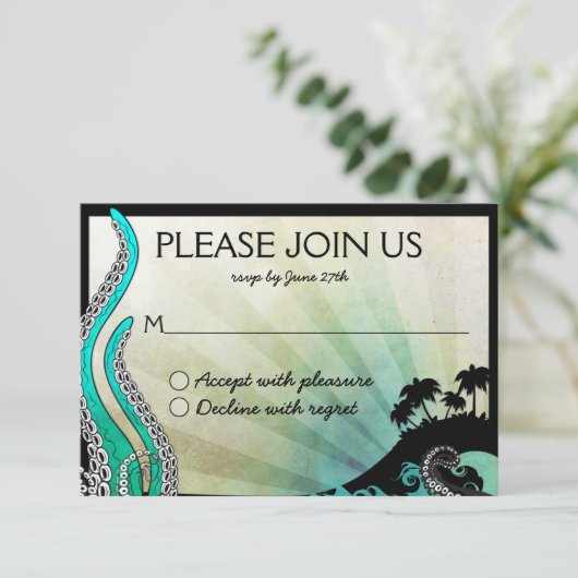 オフビート島の宛先ウェディングRSVPカード 出欠カード (スタンド正面)