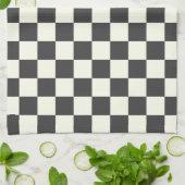 オフブラックチェッカーボードとオフホワイトチェッカーボード キッチンタオル (折り畳み)