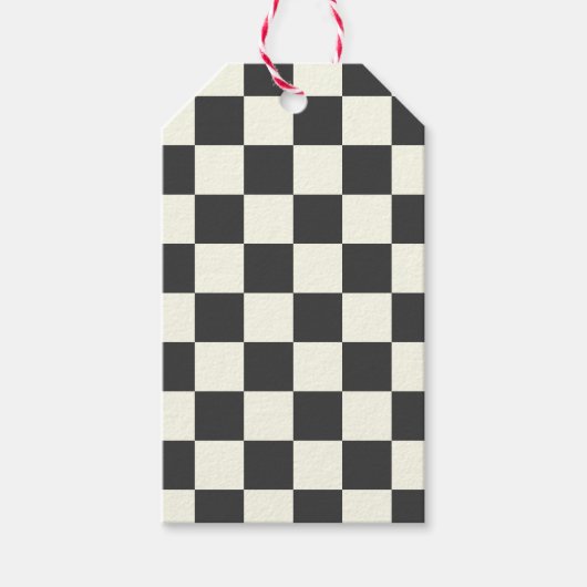 オフブラックチェッカーボードとオフホワイトチェッカーボード ギフトタグ (正面)