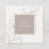 オフホワイトおよびトープ | シックフローララベル スクエア名刺 (正面)