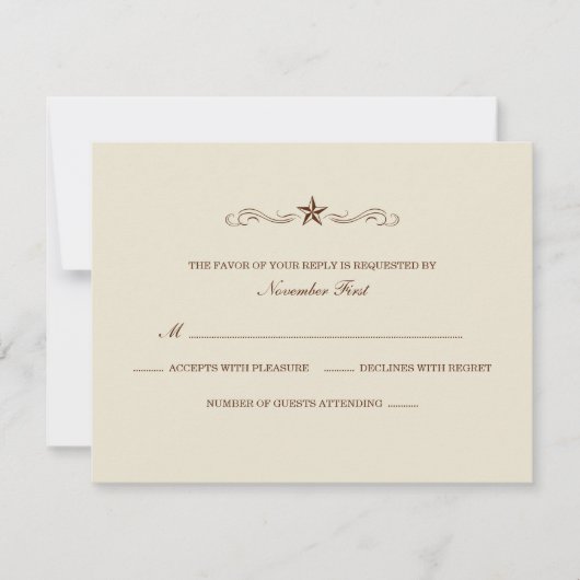 オフホワイトおよびブラウン西部RSVP (ボーダー無し) 出欠カード (正面)