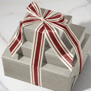 オフホワイトおよび深い赤いチッキングテープリボン グログランリボン