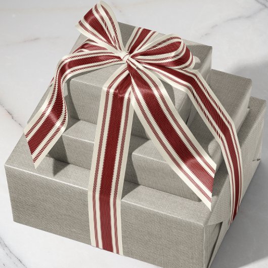 オフホワイトおよび深い赤いチッキングテープリボン グログランリボン