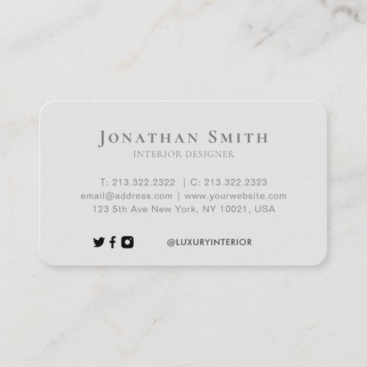 オフホワイトとグレーのプロフェッショナルソーシャルメディアのロゴ 名刺 (裏面)