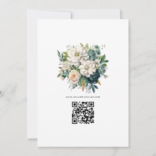 オフホワイトとハンターグリーンフローラ秋の結婚式 招待状 (裏面)