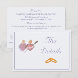 オフホワイトとパステルブルーの二つのハート カトリック結婚式 エンクロージャーカード