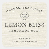 オフホワイトのクリームリネンのロゴ正方形の製品ラベル スクエアシール (正面)