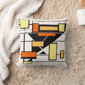 オフホワイトのジオメトリシェイプの黒い黄色のオレンジ クッション (ブランケット)