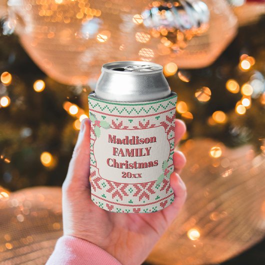 オフホワイトのレトロなアガリクリスマスセーター 缶クーラー