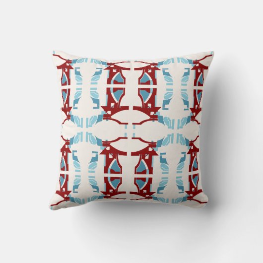 オフホワイトの大きなタイルに濃い赤のライトブルー クッション (裏面)