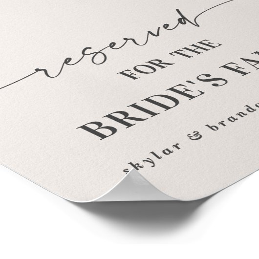 オフホワイトの花嫁の家族専用 ウェディングサイン ポスター (角)