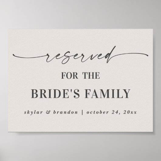 オフホワイトの花嫁の家族専用 ウェディングサイン ポスター (正面)