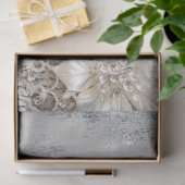 オフホワイトの花柄レース刺繍シルバーパティナ 薄葉紙 (ギフト)
