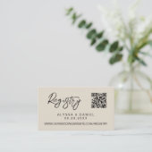 オフホワイトウェディングシャワーギフトレジストリQRコード エンクロージャーカード (スタンド正面)