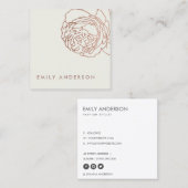 オフホワイトエレガント赤面ピンクローズ金ゴールドフローラ スクエア名刺 (正面/裏面)