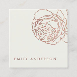 オフホワイトエレガント赤面ピンクローズ金ゴールドフローラ スクエア名刺