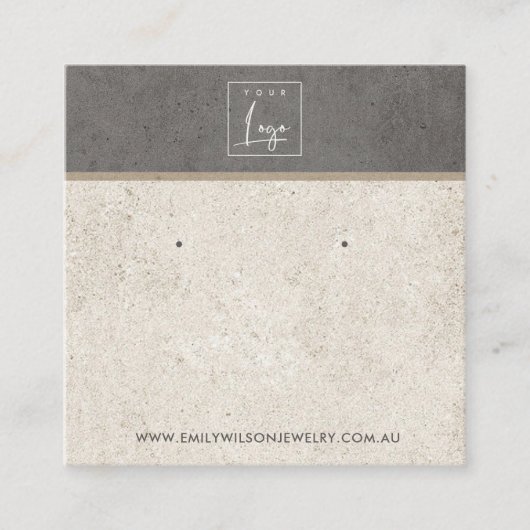 オフホワイトグレーのスタッコスタッドイヤリングディスプレイカード スクエア名刺 (正面)