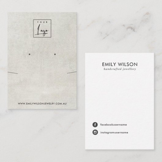 オフホワイトグレーコンクリートレースイヤリングディスプレイ 名刺 (正面/裏面)