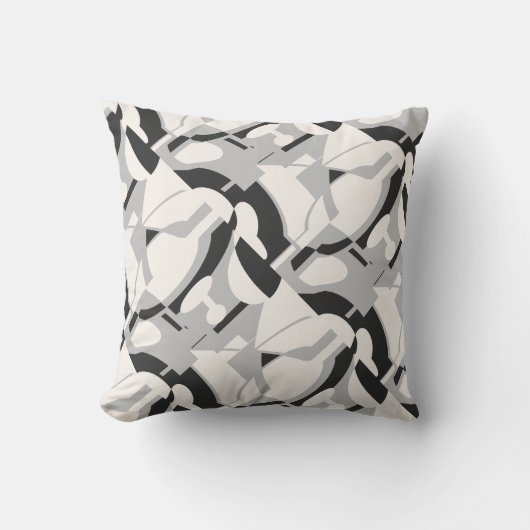 オフホワイトグレーブラックダイアゴナル抽象芸術アートプリント クッション (正面)