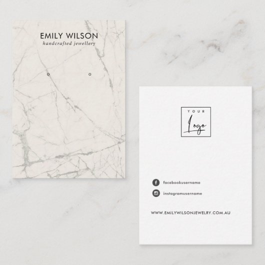 オフホワイトグレー大理石テクスチャスタッドイヤリングディスプレイ 名刺 (正面/裏面)