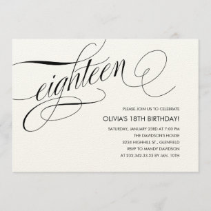 オフホワイトコンテンポラリー18番目の誕生日招待状 招待状