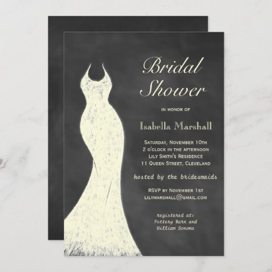 オフホワイトシャルボードブライダルシャワー招待 招待状 (正面/裏面)