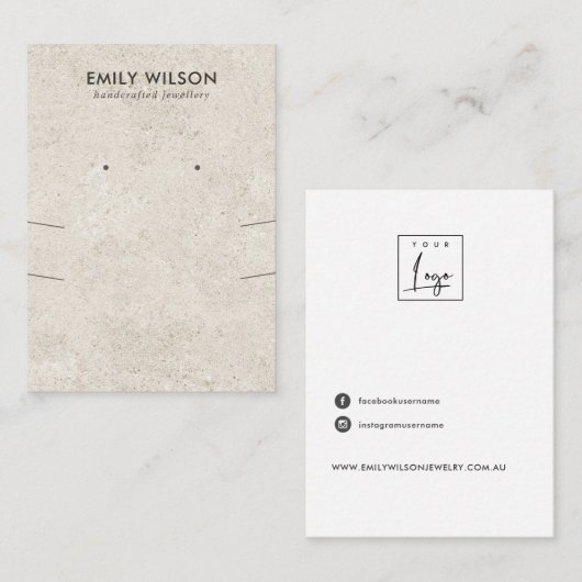 オフホワイトスタッコ長ネックレスイヤリングディスプレイ 名刺 (正面/裏面)