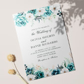 オフホワイトティール（緑がかった色）結婚フローラ 招待状