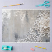 オフホワイトフローラレース刺繍シルバーパティーナ 薄葉紙 (クラフト)