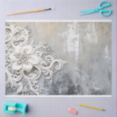 オフホワイトフローラレース刺繍シルバーパティーナ 薄葉紙 (クラフト)