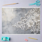 オフホワイトフローラレース刺繍シルバーパティーナ 薄葉紙 (クラフト)