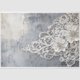 オフホワイトフローラレース刺繍シルバーパティーナ 薄葉紙