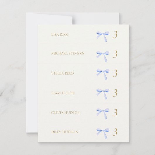 オフホワイトブルーリボンプレイスネーム護衛カード ノートカード (正面)