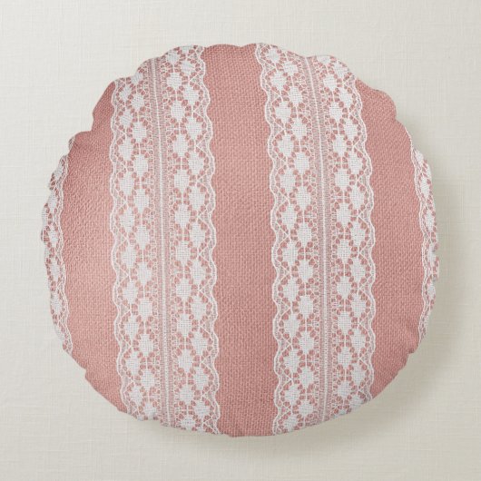 オフホワイトレースオンメタリックバラゴールデンクロステクスチャ ラウンドクッション (正面)