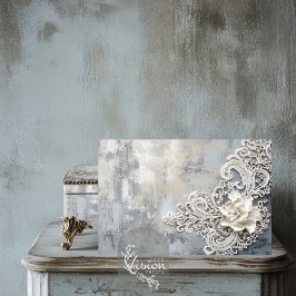 オフホワイトレース効果、シルバーパティナ背景 薄葉紙