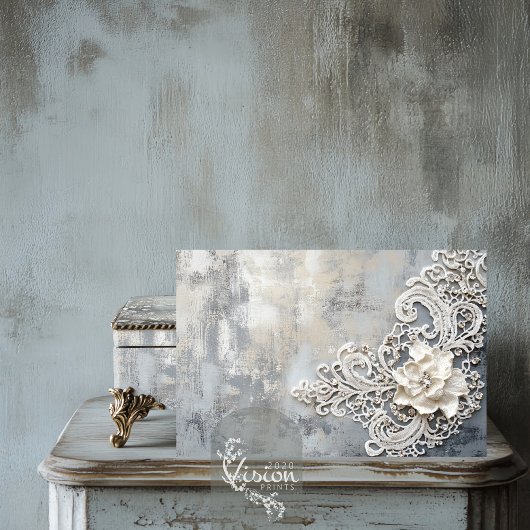 オフホワイトレース効果、シルバーパティナ背景 薄葉紙