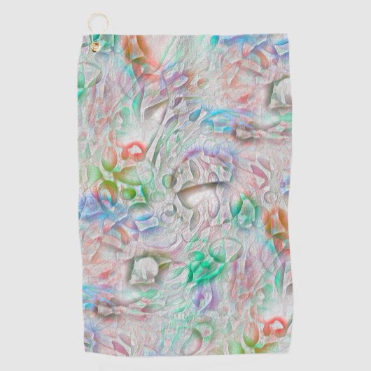 オフホワイト上の色付きテクスチャのスクラッチされたピクセル ゴルフタオル (正面)