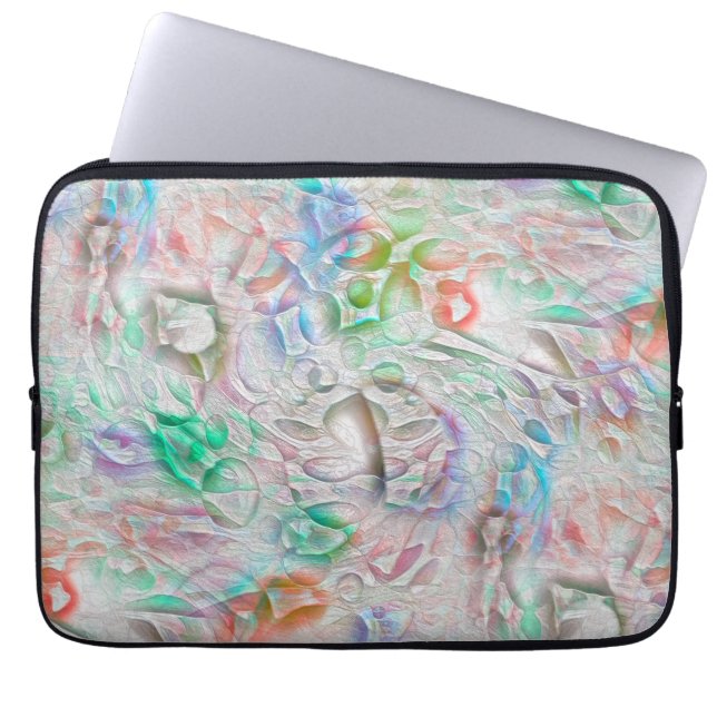 オフホワイト上の色付きテクスチャのスクラッチされたピクセル ラップトップスリーブ (正面)