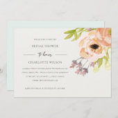 オフホワイト赤面ピンクピーチフローラブライダルシャワー 招待状 (正面/裏面)