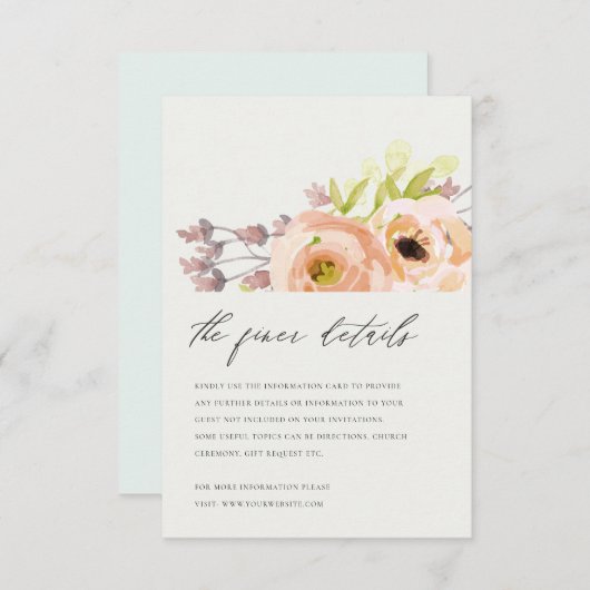 オフホワイト赤面ピンクピーチ結婚フローラ詳細 招待状 (正面/裏面)