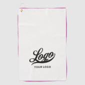 オフホワイト+ピンクの会社縁どのロゴ・ビジネス・クルー ゴルフタオル (正面)