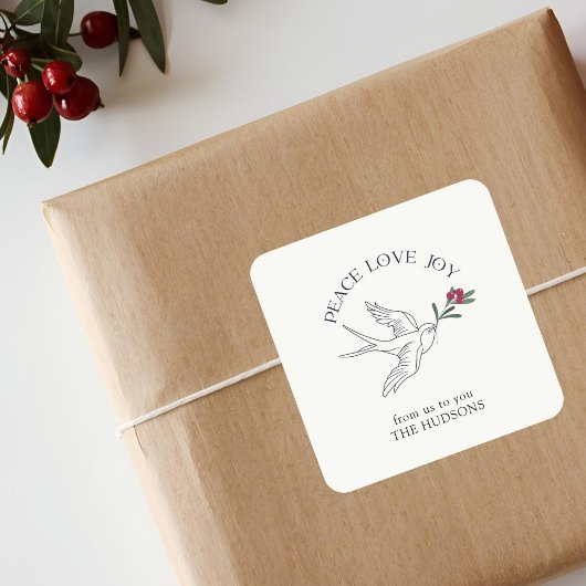 オフホワイト | 平和ラブジョイクリスマススノーバード スクエアシール