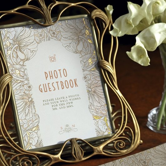 オフホワイトPimpernelフォトゲストブックサインヴィンテージ 箔ポスター