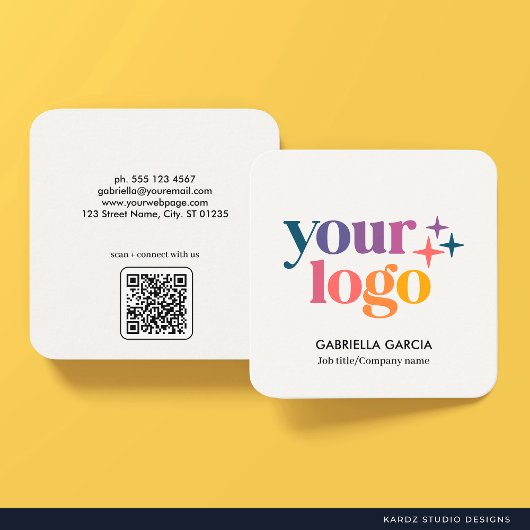 オフホワイトQRコードロゴ名刺 スクエア名刺