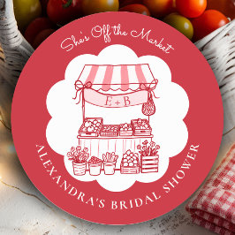 オフマーケットのファーマーズ レッド モダン ブライダル シャワー ラウンドシール