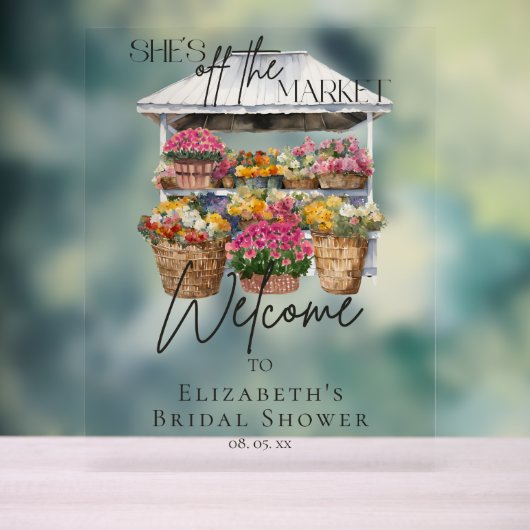 オフマーケット フローラル エレガント スクリプト ウェルカム アクリルサイン (ニュートラル)