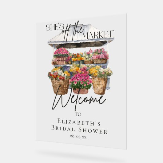 オフマーケット フローラル エレガント スクリプト ウェルカム アクリルサイン (傾斜)