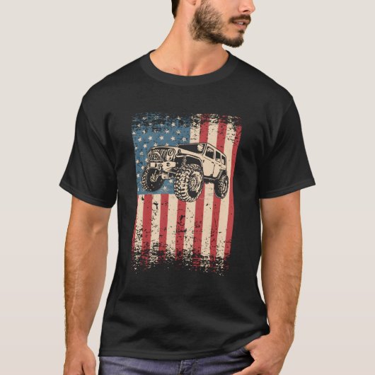 オフロードアメリカンアメリカ国旗4X4マディング Tシャツ (正面)