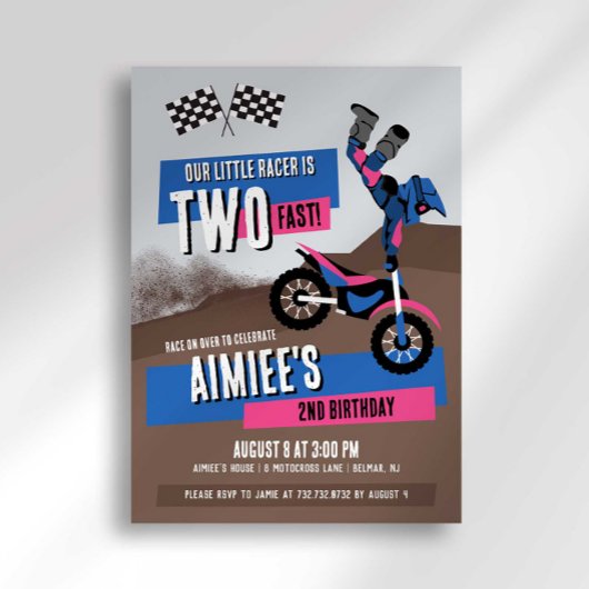 オフロードバイクの2歳誕生日パーティー招待状 招待状