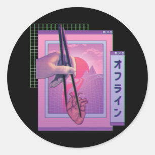 オフ日本のラインVaporwave美的悲しいハート ラウンドシール